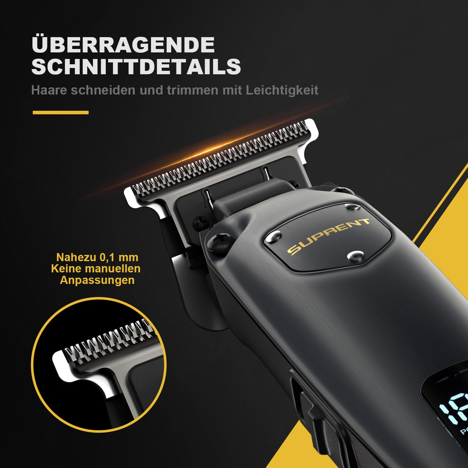 SUPRENT Haarschneidemaschine Set für Herren, Schnurlose Haarschneider Pflegesets, Friseur-Haarschere mit LED-Anzeige, Präzisions Haartrimmer Bartschneider für Männer (Grau) 4