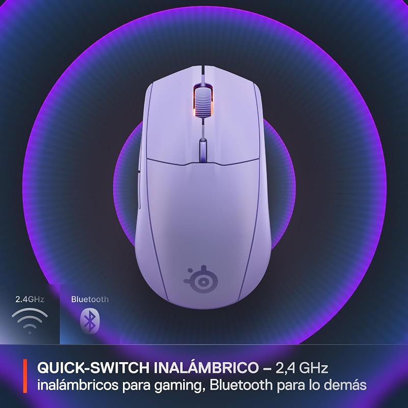 Rival 3 Wireless Gen 2 - Rato para jogos - 2.4GHz e Bluetooth - Sensor ótico TrueMove Air de 18000 dpi - 60 M de durabilidade de cliques - Leve - Sliders 100% PTFE - Lavanda