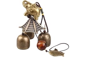 Hooshing Elephant Wind Chimes Metal Bronze Bells Feng Shui Wind Chimes for Lucky Outdoor Garden Patio Hanging Decor Gift