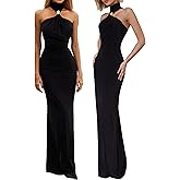 Women’s Party Maxi Dress Metal Knots Off Shoulder Turtleneck Sleeveless Night Club Evening Bodycon Dress