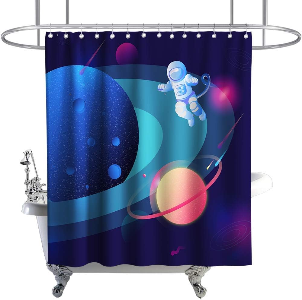 Jszna Outer Space Astronauts Shower Curtain Funny Galaxy Theme Cloth