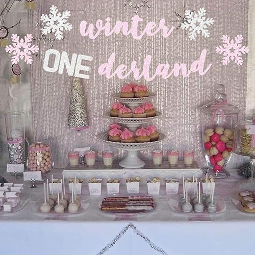Glitter Pink Winter Onederland Banner Winter First Girl Birthday - Main Image
