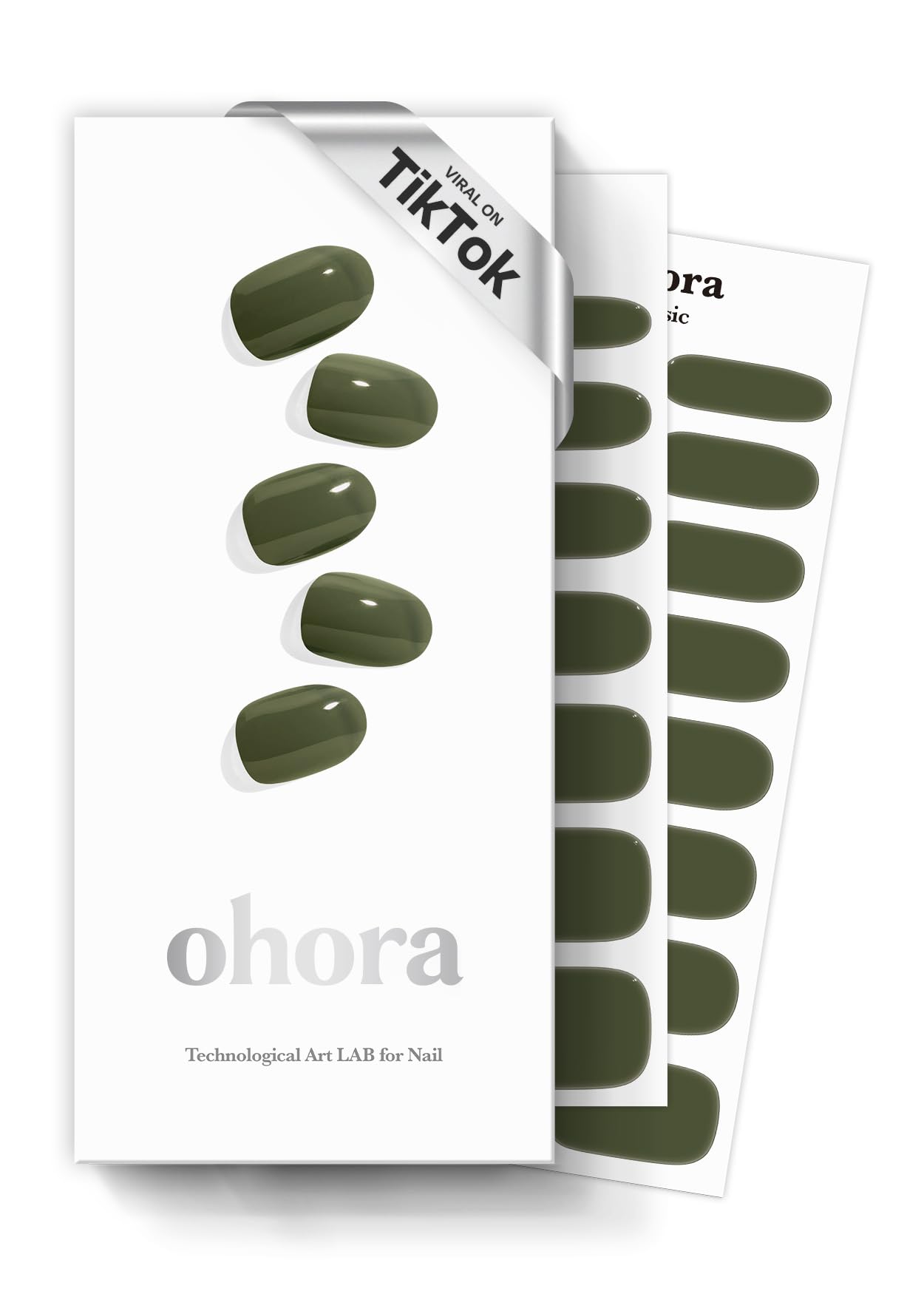 ohora Semi Cured Gel Nail Strips (N Cream Moss) - Works with Any Lamps, Salon-Quality, Long Lasting, Easy to Apply & Remove - Includes 2 Prep Pads, Nail File & Wooden Stick - Green