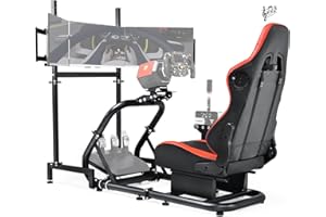 Anman Racing Simulator Cockpit with Bluetooth Speakers Seat & Triple Monitor Stand Fit for Logitech/Thrustmaster/Fanatec G29/G920/G923/T248/T300, Steering Wheel Stand Not Included Wheel, Pedals