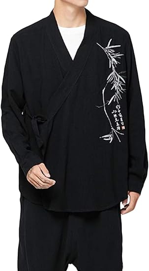 Amazon Shuming メンズ カーディガン 長袖 ゆったり 和式パーカー 開襟 刺繍 綿 麻 カーディガン 前開き カジュアル コート 中国風 大きいサイズ 秋 カーディガン 通販