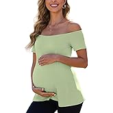 Women's Off The Shoulder Maternity Tops 2025 Trendy Summer Short Sleeve T Shirts Slim Pregnancy Shirts