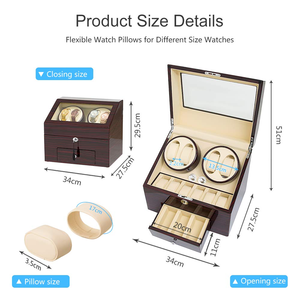 JQUEEN Automatic Wood Watch Winder Display Box 4+9 Storages