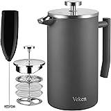 Veken French Press Coffee Tea Maker 34oz, 304 Stainless Steel Insulated Coffee Press with 4 Filter Screens Milk Frother, Rust