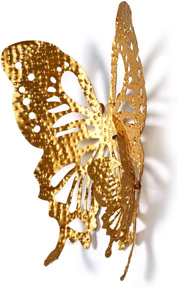 Xiao Mi Guo Ji- Wall Decoration - Golden Wrought Iron Living Room Wall Decoration Pendant Bedside Butterfly Wings Ornament - Wings Adjustable Size 32x30cm Background creative ornaments