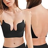 ZUKULIFE Women's Low Back Bras with Clear Straps Deep V Push Up Plunge Bra Low Cut Multiway Convertible Bra Add Cup