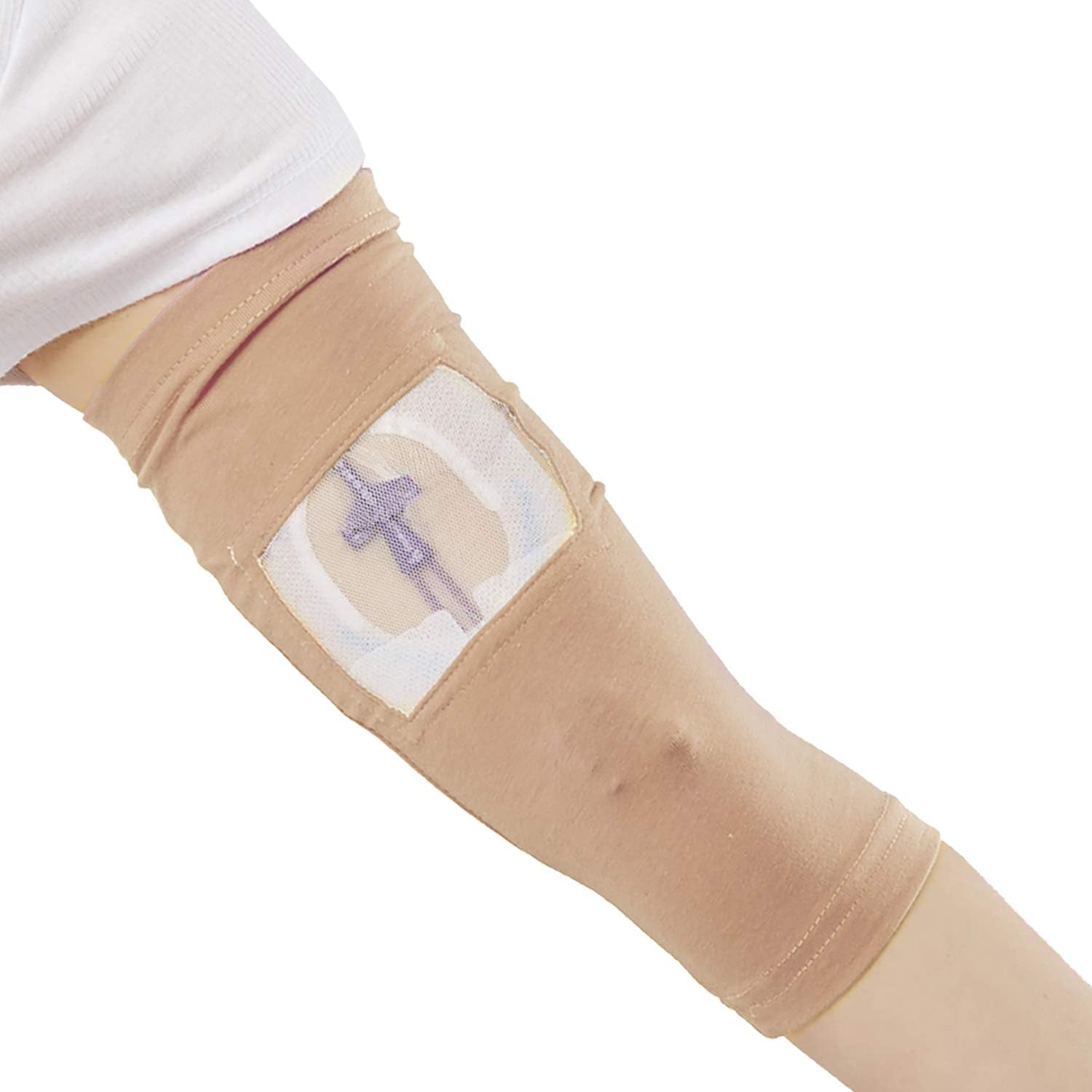 PICC Line Sleeve by Care+Wear - Ultra-Soft Antimicrobial Long PICC Line Cover for Upper Arm That Provides Comfort, Security and Breathability with Mesh Window (Camel Brown, XX-Small 7"-9" Bicep)