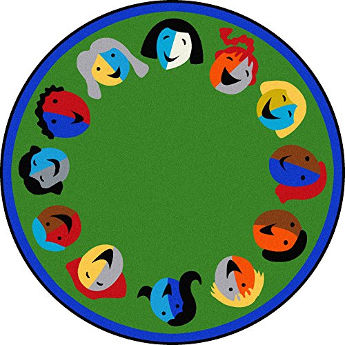 Joy Carpets Kid Essentials Early Childhood Border Round Joyful Faces Rug, Green, 7’7″