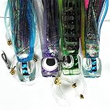 Krazywolf Big Game Popper Trolling Lure Resin Head,Shinning Skirt,Heavy Duty Rigged Leader Hook