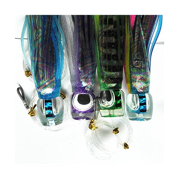 Krazywolf-8-Big-Game-Popper-Trolling-Lure-Resin-HeadShinning-SkirtHeavy-Duty-Rigged-Leader-Hook37oz106g