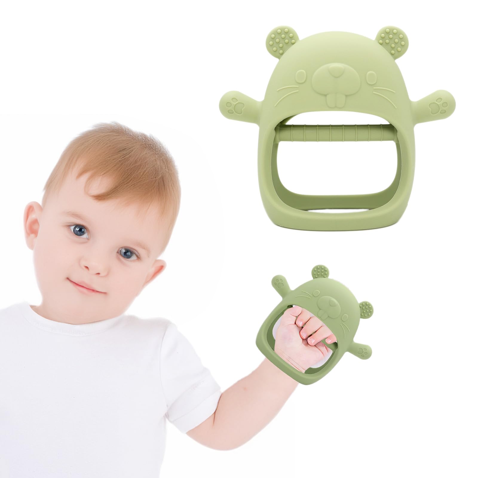 Teething-Silicone-Teether Toys for Babies - Teething Mitten, Silicone Teether for Toddler Infant - Boy Girl Shower Gifts, Green
