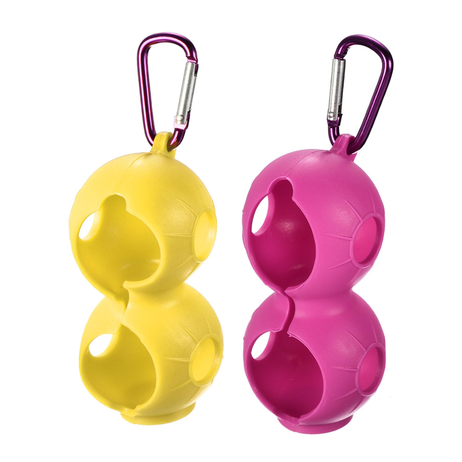 PATIKIL Golf Ball Holder, 2 Pack Silicone 2 Balls Carrier Protective Portable Sleeve with Buckle for Golf Bag Belt, Yellow, Rose Red