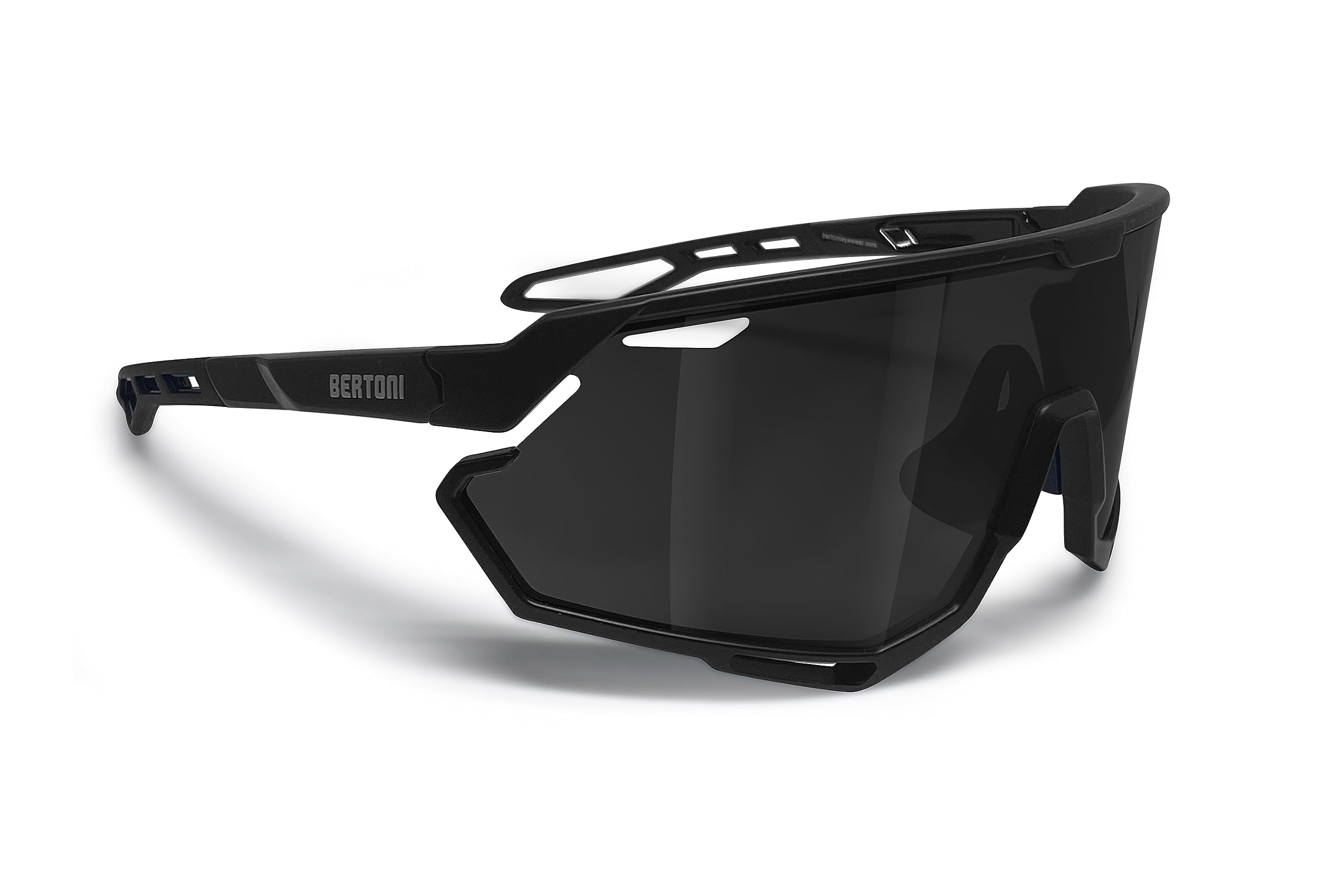 BERTONI Sport Cycling MTB Running Sunglasses for Men Women in TR90 100% UV Block mod. ALPHA (Matt Black/Shiny Black – Silver Mirror Lens)