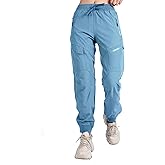 Singbring Women's Athletic Hiking Cargo Joggers Pants Outdoor Workout Lightweight Quick Dry UPF 50 Zipper Pockets