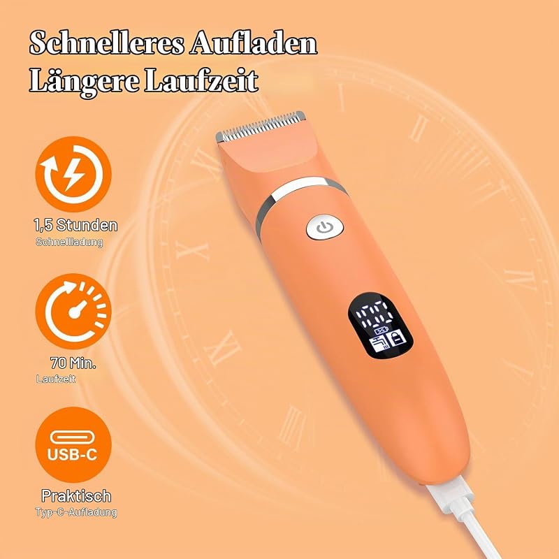 Damenrasierer für Gesicht, Achseln, Beine, Arme & Bikinizone Rasierer Elektrorasierer Körpertrimmer Intimrasierer Bikini-Trimmer für Frauen Wasserdicht Nass/Trocken LCD-Display 3-in-1 Orange