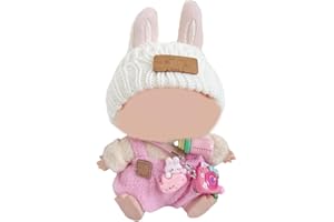 SLLFLY 17cm Doll Clothes Set Accessories,Knit Hat & Overalls Camera, Bottle & Cute Accessories Set for 17cm Accessories Suit Pink (NO Doll)