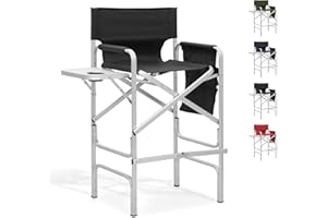 SFIHOME Directors Chair, 31“Tall Foldable Camping Chairs, Folding Aluminum Frame Vanity Chair, Makeup Artist Chair, Portable Camping Chair with Side Table, Cup Holder and Pockets, 250lbs Capacity (Black)