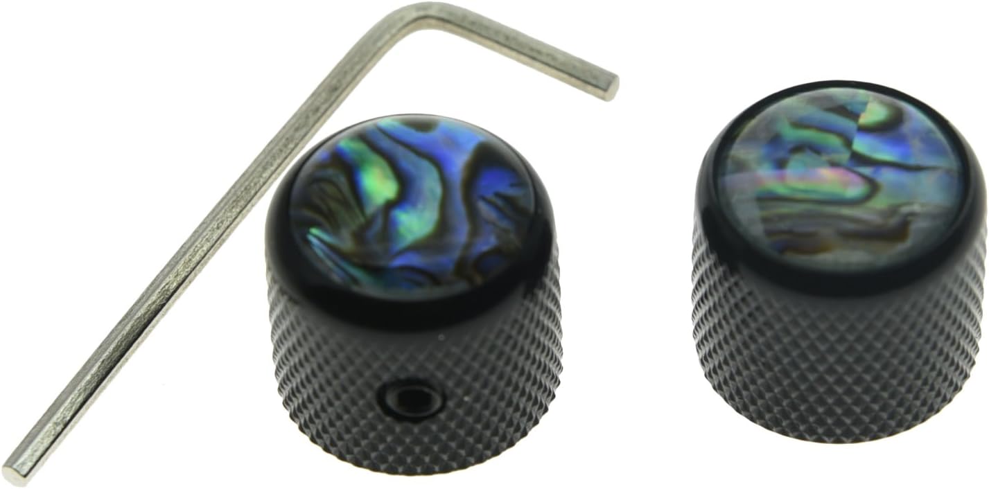 KAISH Black Set of 2 Abalone Top Guitar Knobs Dome Knobs Bass Knob with Set Screw for Tele/Telecaster