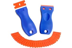 SUPERJACKWANG Plastic Blade Scraper, 2PCS Razor Scraper Tool 50PCS Double Edged Blades, Cleaning Scraper Remover for Decals, Stickers, Labels, Caulk, Adhesive, Paint from Car Window and Glass