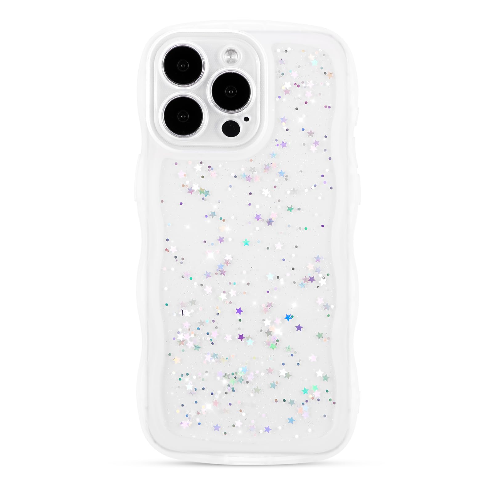 ZTOFERA for iPhone 11 Pro Case 6.1",Cute Curly Wave Case with Star Glitter,Clear Shiny Bling Soft TPU Shockproof Phone Protecive Cover for Women Girls-White