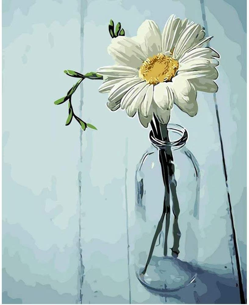 SUBERY DIY Acrylic Painting Paint by Numbers Kits by Hand Colouring for Adults Kids Beginner Gifts - 16x20 inches (Frameless) (A Flower in a Bottle)