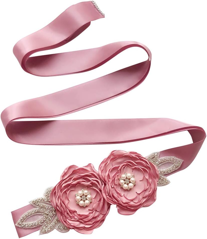 Maternity Sash Belt with Flower, Floral Baby Shower Belly Sash, Flower Girl Sash, Pregnancy Sash Belt for Photography