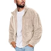 Runcati Mens Fuzzy Sherpa Jacket Cardigan Fleece Long Sleeve Full Zip Open Front Thermal Coat Fall Winter Outwear