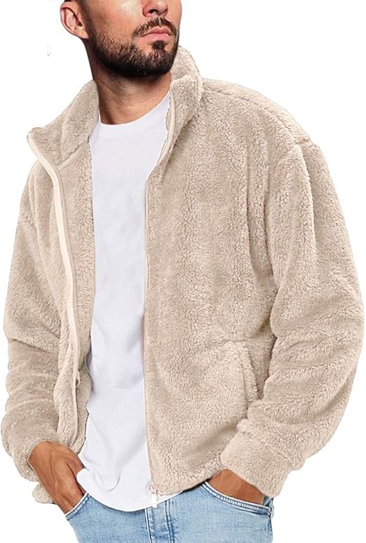 Fuzzy Sherpa Giacca da uomo in pile a maniche lunghe, con cerniera