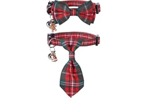 Lamphyface Christmas Cat Collar Breakaway with Cute Necktie Bow Tie and Bell for Kitty Adjustable Safety