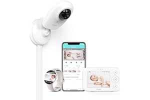 Simyke Video Baby Monitor with App and Screen 1080P Camera, Cry Detection, Lullabies, Two Way Talk, Night Vision, Face Detection, Wall Mount, Connect Smart Watch, Temperature Monitoring, Gift for Baby