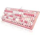 guismous Cute Pink Keyboard Wired, with White Backlit Typewriter, Volume Knob, Light Switch Button, and Foldable Stands, Full Size with Number Pad for Computer PC Lapto