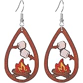 coadipress Bonfire Earrings for Women Lightweight Wooden Teardrop Earrings Handmade Campfire Earrings Creative Bonfire Camping Earrings Jewelry for Outdoor Lovers