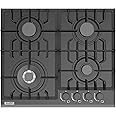 Empava 24 in. Gas Stove Cooktop 4 Italy Sabaf Sealed Burners NG/LPG Convertible Tempered Glass in Black, 24 Inch, Stainless Steel