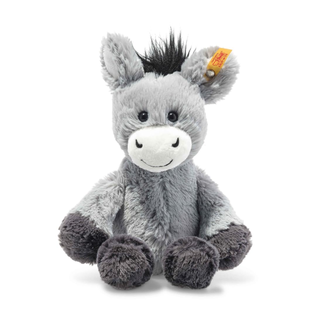 Steiff Dinkie Donkey, cute cuddly toy with plastic eyes, children, boys & girls, Friends, plush animal 20 cm, light grey, 073922