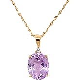 KOKAV 14K Rose Gold Genuine Kunzite 3-5/8 Ct Oval, Diamond Necklace Pendant