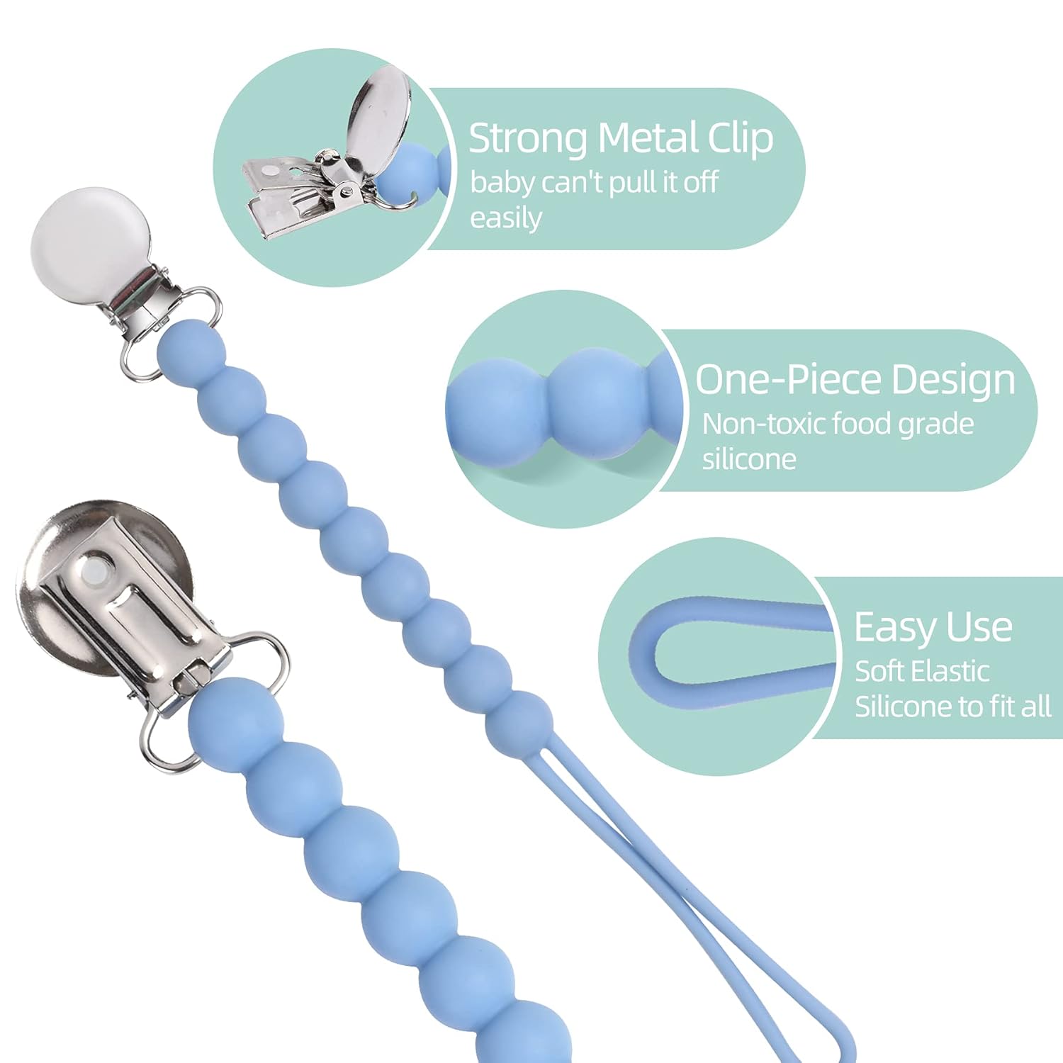 Viyuse Pacifier Clip, One-Piece Teething Silicone Beads Toy, BPA Free Teether Clips Soothers Binky Holder for Newborn Baby Girls and Boys Birthday Christmas Shower Gift (Black 3pack) : Baby