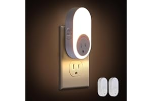 Dawnrise Night Lights Plug Into Wall, Dusk to Dawn Sensor Night Light with Power Outlet, CCT 2200K or 4000K, 5Lm or 20Lm Adjustable Brightness for Bedroom, Kitchen, Living Room, Office, 2PK