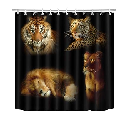 Amazon Com Lb Lion Tiger Cheetah Pattern Shower Curtain Set For