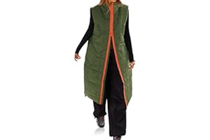 Cicy Bell Womens Long Quilted Puffer Vest Lightweight Sleeveless Winter Jackets Side Slit Packable Coats