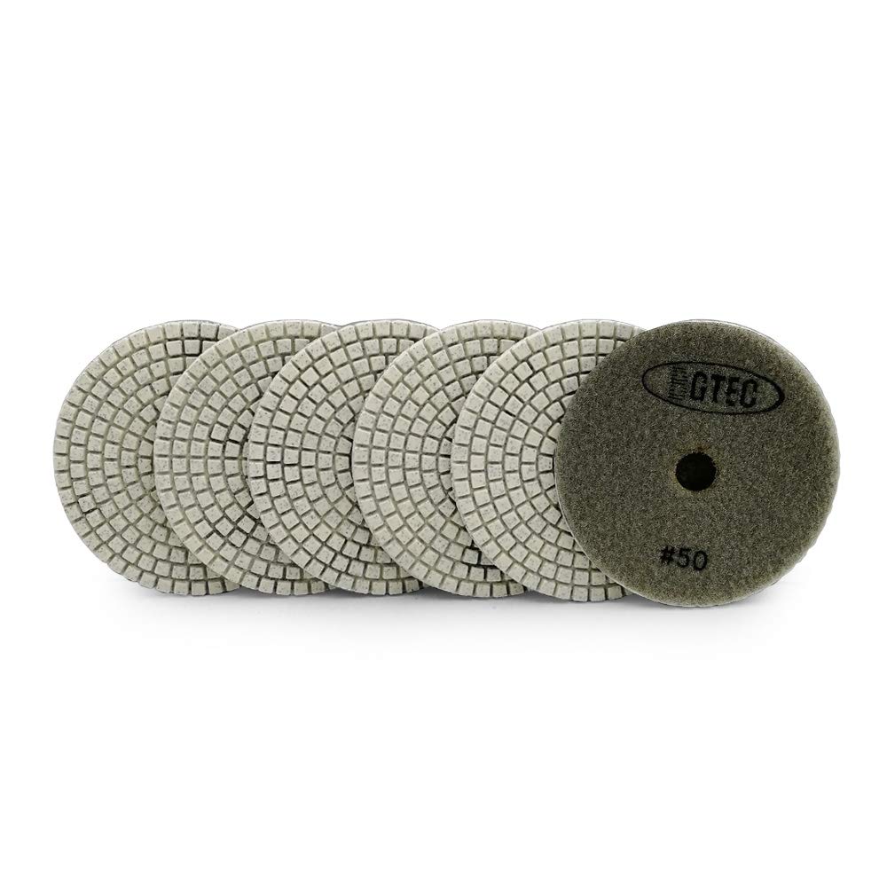 BGTEC 100mm Wet Diamond Polishing Pads Set,6 Pieces Pads Kit 50 Grit for Granite Marble Stone Quartz Tiles