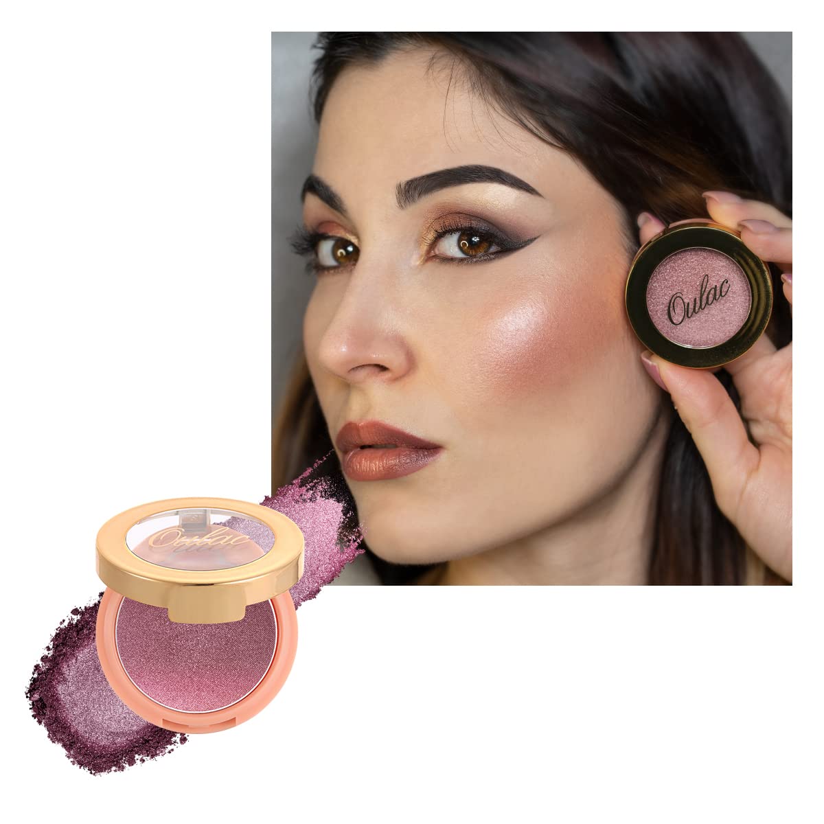 Oulac Luminiser Blushers for Cheeks Make up, Long-Lasting Blush Powder For High-Pigment Colour, Long-Lasting Fade & Sweat Resistant, Vegan & Cruelty-Free, F02 Love Potion