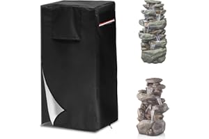 RILEYTEE Garden Fountain Cover,Outdoor Heavy Duty Waterproof Dustproof Winter Fountain Cover for Cascading Bowls and Stacked Stones with Zipper and Drawstring.(Black,24"L x 19"W x 40"H)