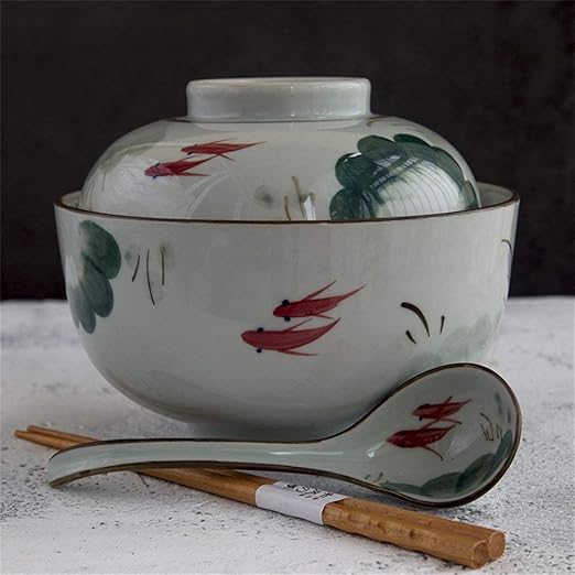 LIXUE Cerámica sopa de fideos Pasta Bowl con tapa de ensalada de ...