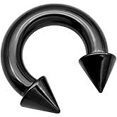 VCMART Internally Threaded Black Spike Circular Barbells Horseshoe 00G-0G-2G-4G-6G-8G-10G-12G 12mm/16mm/19mm 316L Surgical Steel Pierced Body Jewelry Sold Individually