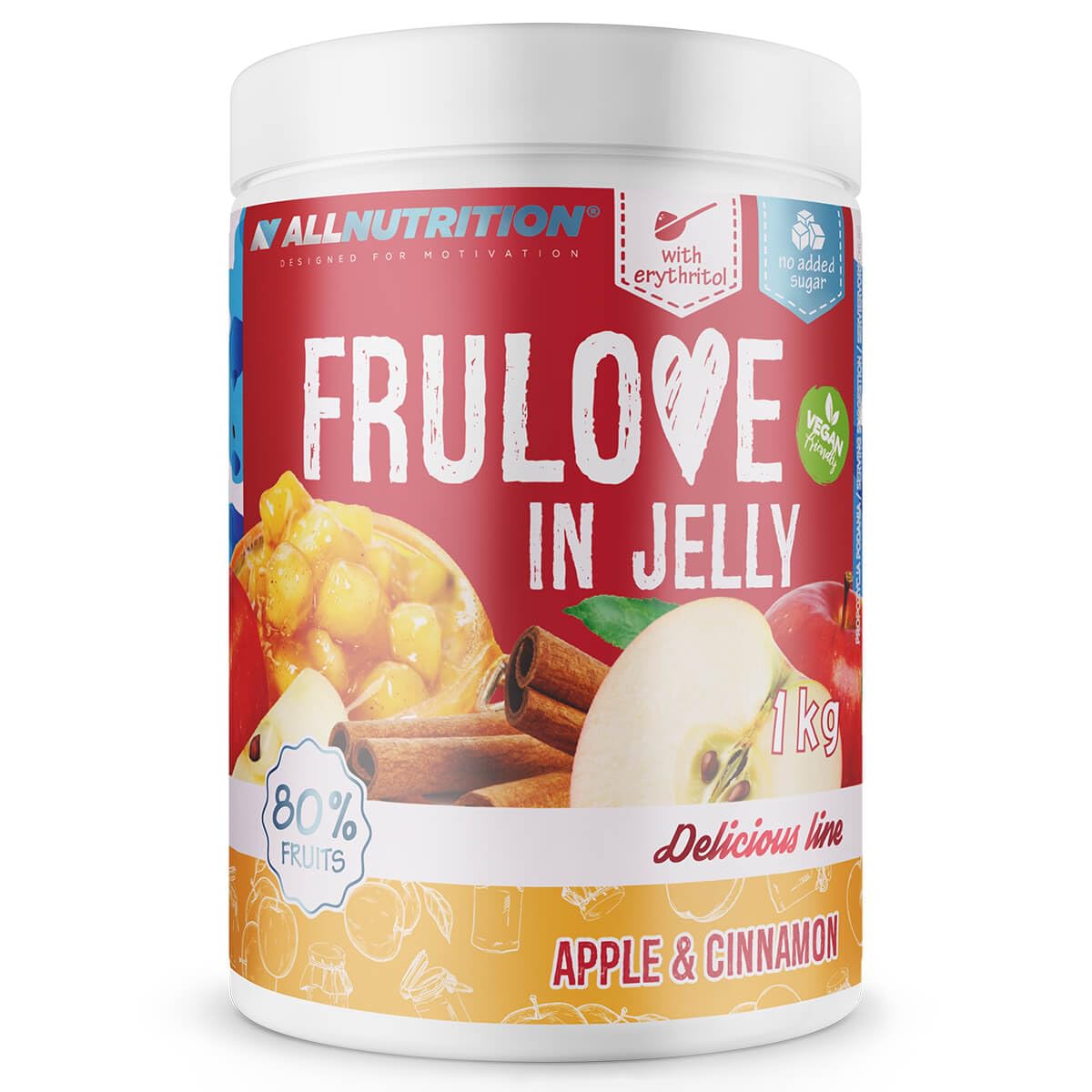 ALLNUTRITION Sugar Free Jam - Frulove In Jelly Apple and Cinnamon - Seriously Low Carb Fruits in Jelly - 80% Fruit Jelly Low Calorie Spread - Sugar Free Marmalade - Vegan Friendly - 1000g