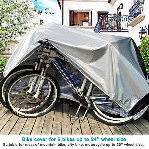 Bike Cover, 210D Heavy Duty Outdoor Waterproof Bicycle Covers UV Dust Sun Wind Proof with Lock Hole Protection for Mountain Road Bikes (Silver)